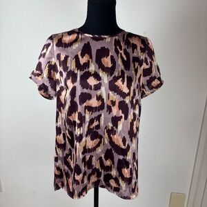 DR2 Leopard Print Short Sleeve Keyhole Neck Top Women's XS‎ New